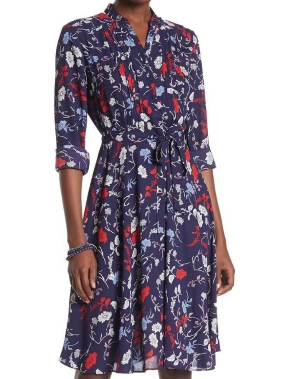 Nanette Lepore Red And White Floral Long Sleeve Dress